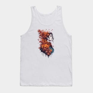 Fall girl with Autumn leaves Tank Top